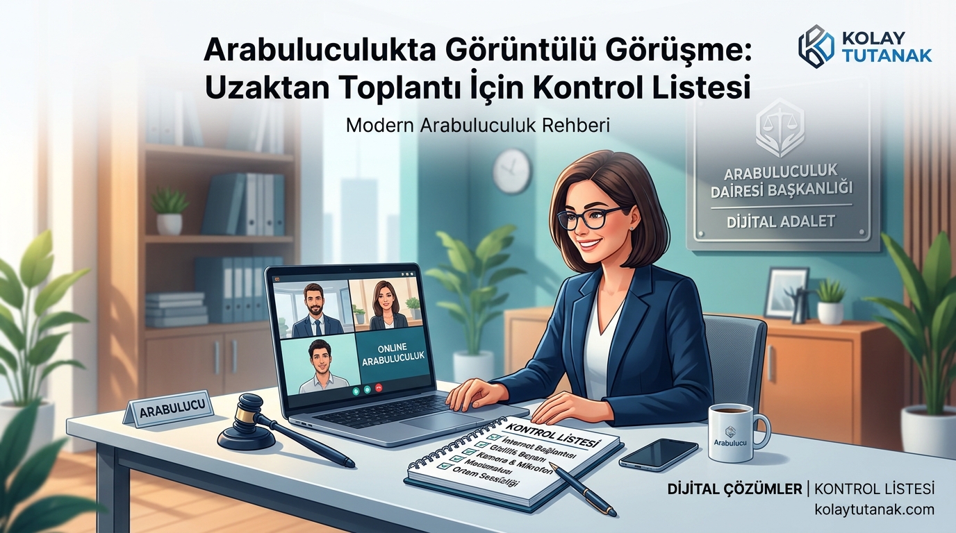 Uzaktan arabuluculuk toplantısını sorunsuz yürütmek için toplantı öncesi, sırası ve sonrası kontrol listesi: davet, kimlik, gizlilik, kayıt ve son tutanak.